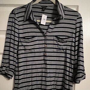 Ann Taylor Striped Roll Tab 3/4 Sleeve Shirt